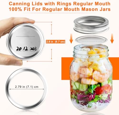 52 PCS Reusable Mason Jar Lids and Rings with Whiteboard Marker