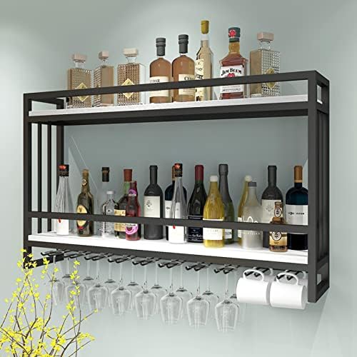 Gold White Wall-Mounted 2 Layer Wine Rack with Hooks