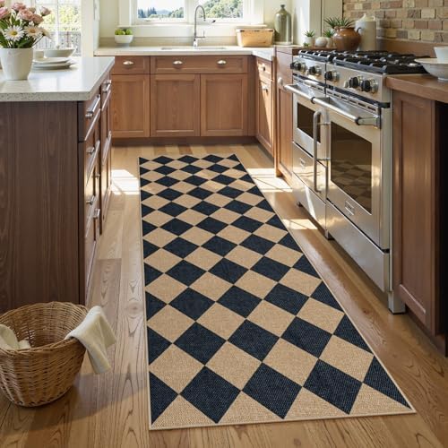 Lahome Checkered Jute-Style Runner Rug 2x8 Non-Slip Indoor Outdoor