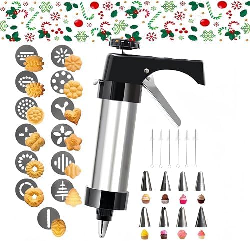 Cookie Press Set with 13 Discs and 8 Icing Nozzles