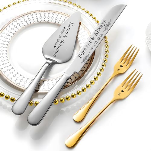 Personalized Silver Wedding Cake Knife and Server Set