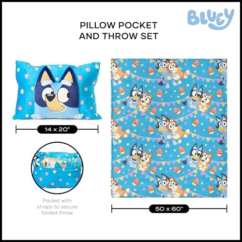NORTHWEST Bluey Party Pups Throw Blanket with Plush Pillow Set
