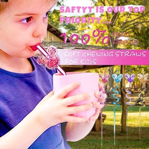 24Pcs Glitter Mouse Straws for Kids Parties