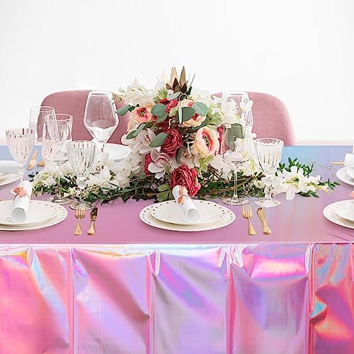 4 Pack Iridescent Pink Plastic Tablecloths for Parties