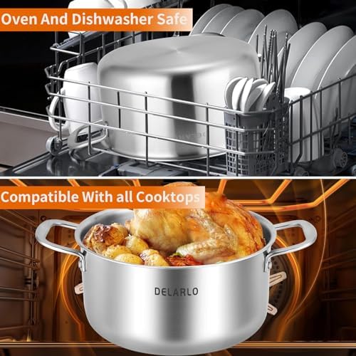 Delarlo Tri-Ply Stainless Steel 6 Quart Pot with Lid