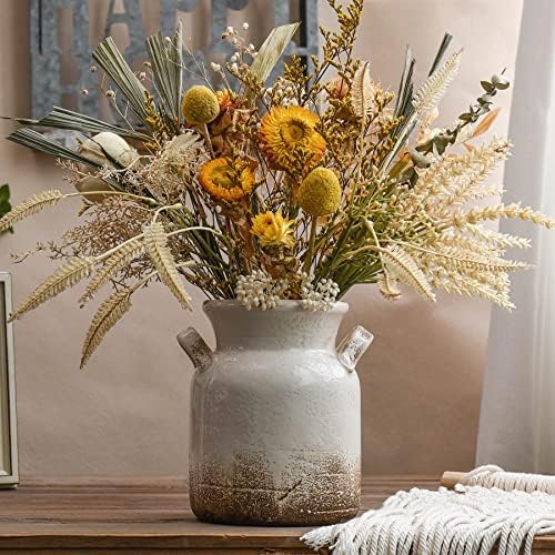 Quoowiit Ceramic Rustic Farmhouse Vase White Boho Decor