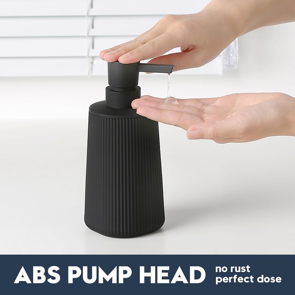 Modern Farmhouse Striped Soap Dispenser with Pump Matte Black