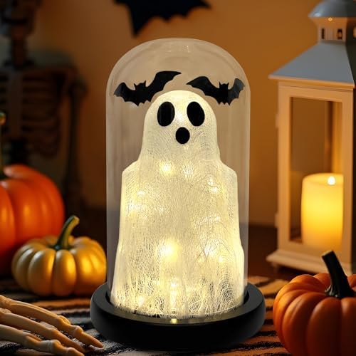 DAZONGE Halloween Decorations Lighted Glass Dome Ghost Cloche