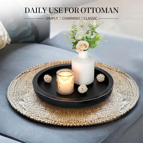 Hanobe Black Round Wooden Coffee Table Tray