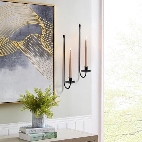Remenna Wall Candle Sconce Holder Set of 2 Modern Black Wrought Iron