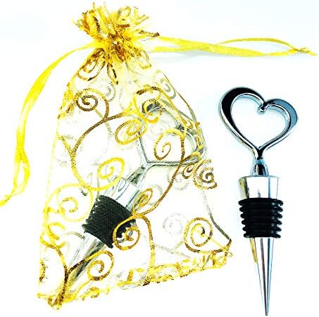 WeddParty 24 PCS Heart Wine Stopper with Organza Bag