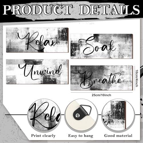 Maitys 4 Pcs Black and White Bathroom Wall Art