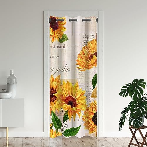 Sunflower Door Curtains for Doorway 59W x 80L