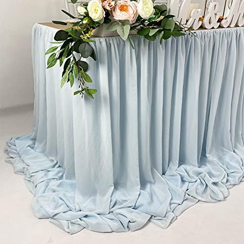 Blue Pooling Chiffon Table Skirt 14FT Extra Length