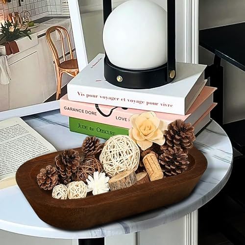 Royxen 4 Pack Wooden Dough Bowl Set Brown Rustic