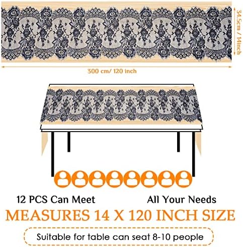 Chumia 12 Pcs Black Lace Table Runners Rustic Wedding Decor