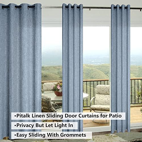 Dusty Blue Sheer Curtains for Sliding Glass Door 2 Panels Set