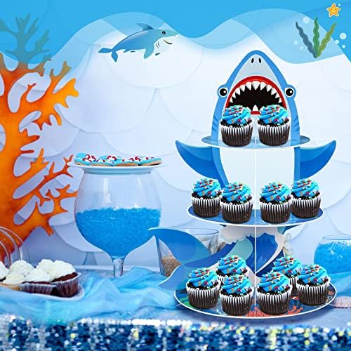 Zopeal 3 Tier Shark Cupcake Stand Ocean Theme Party Decorations