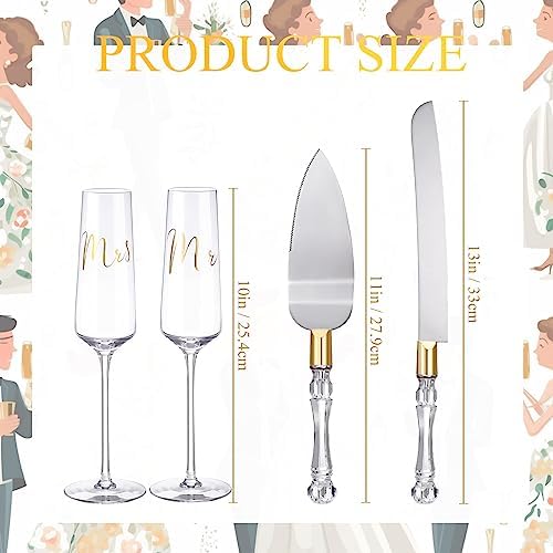 Boao 4 Piece Wedding Toasting Flutes and Cake Server Set