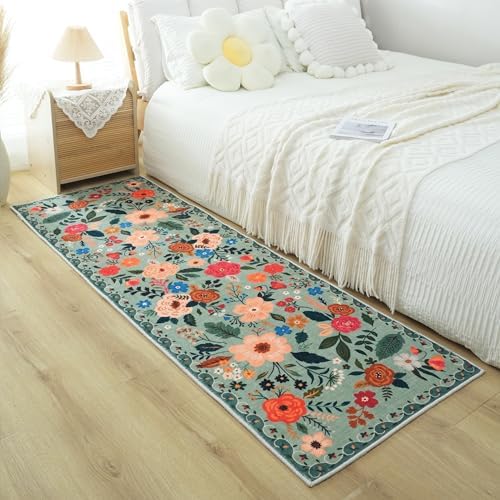 Rugcomf Soft Floral Runner Rug with Non-Slip Rubber Backing
