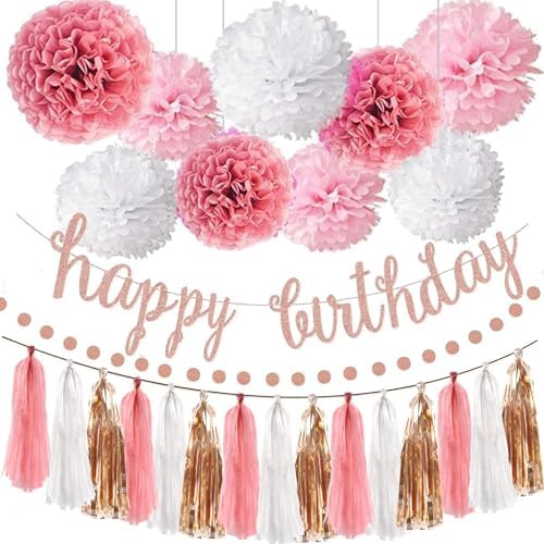 OuMuaMua Rose Gold Birthday Decorations Set