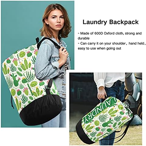 Cactus Laundry Bag Backpack with Dirty Clothes Organizer Extra Large Heavy Duty