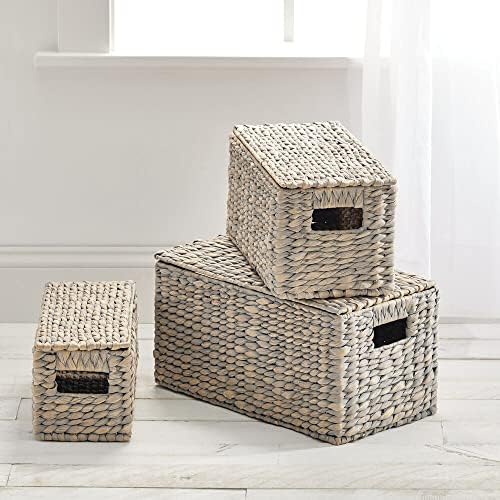 mDesign Woven Hyacinth Storage Baskets Set of 3 Gray