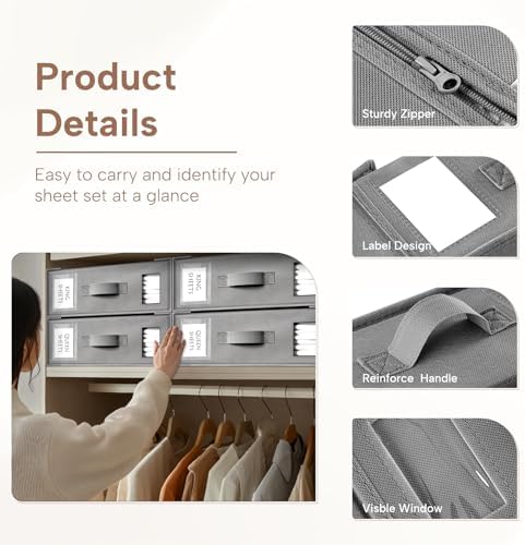 Criusia Bed Sheet Organizers 6 Pack Foldable Storage Box