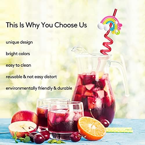 Rainbow Cloud Patterned Reusable Drinking Straws Set of 26