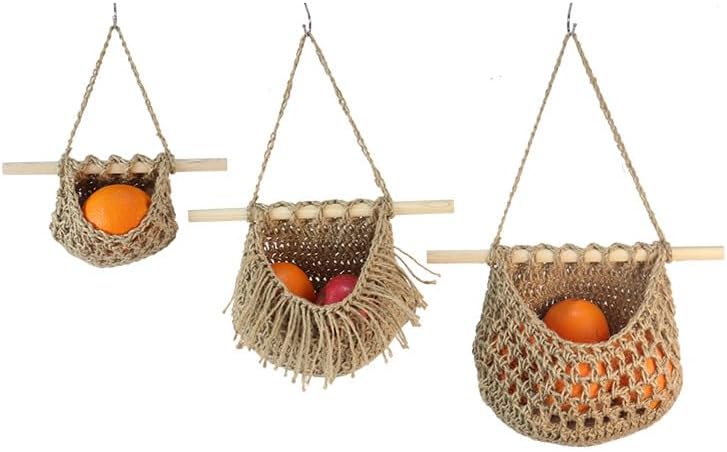 3 Tier Jute Hanging Fruit Basket for Kitchen