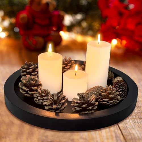 Ayiaren Round Wooden Serving Tray Coffee Table Ottoman Decor