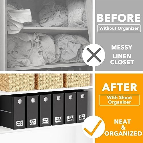 SpaceAid 6 Pack Bed Sheet Organizers Storage Black Foldable