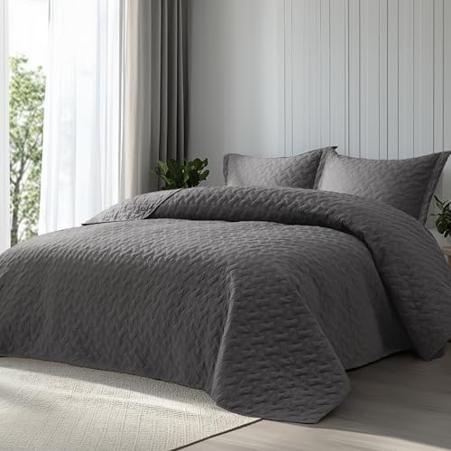 Bedsure Queen Size Quilt - Grey Basket Weave Bedspread with Soft Touch