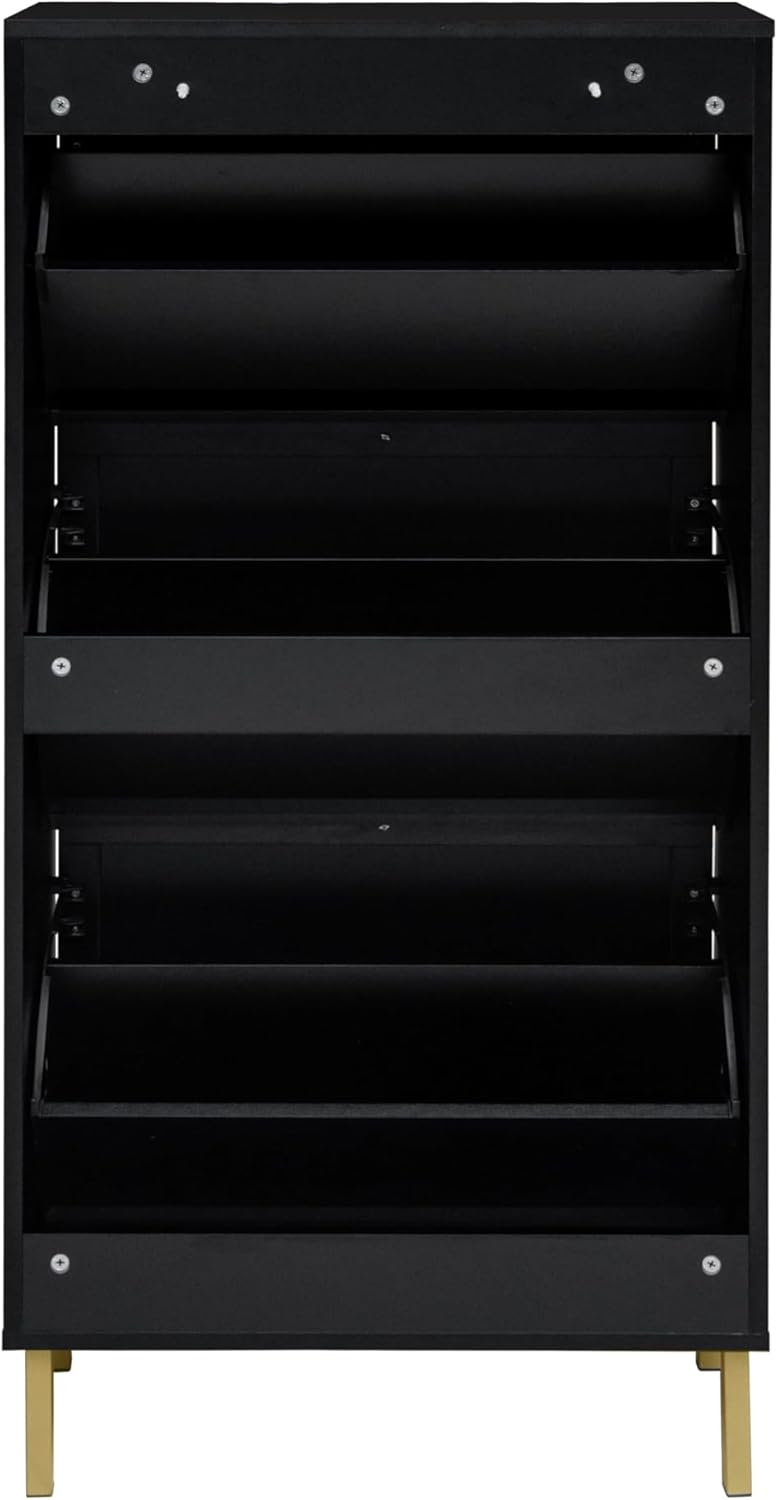 zehuoge rattan shoe cabinet with 3 flip drawers black