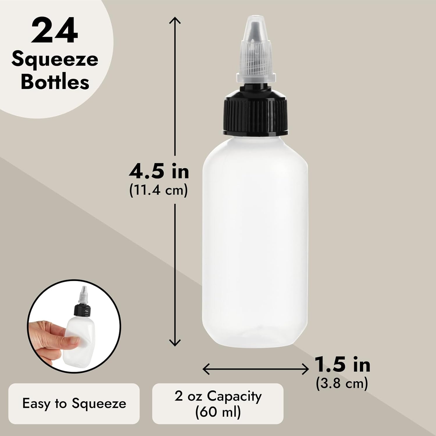 Juvale 24 Pack Clear 2oz Squeeze Bottles with Caps