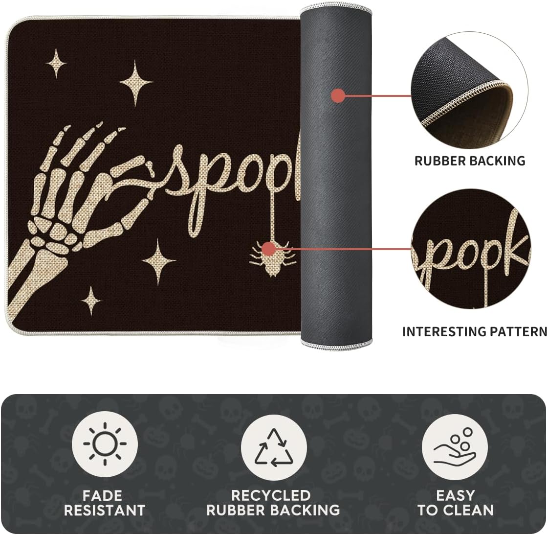 Artoid Mode Spooky Skeleton Spider Bone Kitchen Mats Set of 2 Black