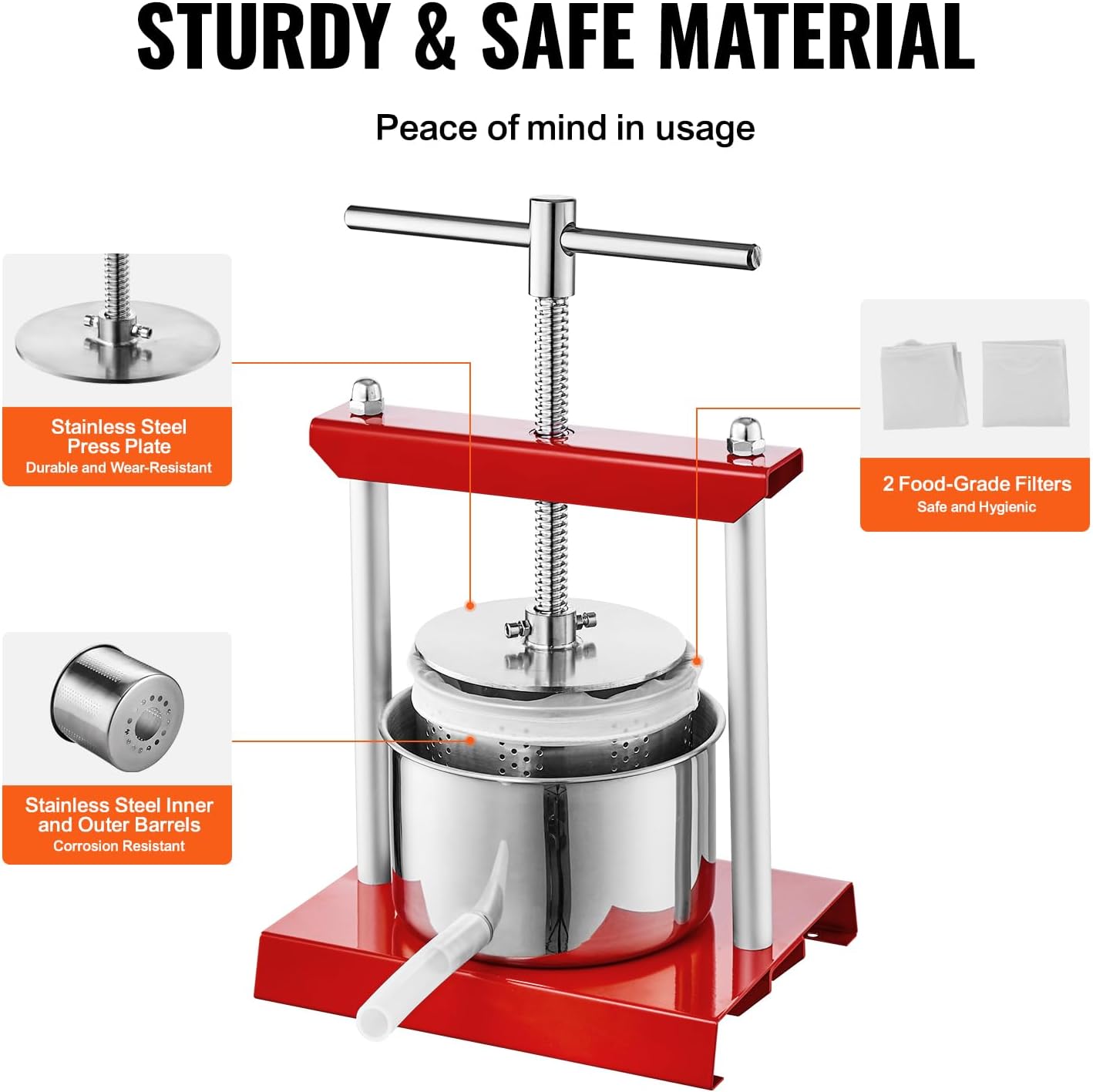 VEVOR Manual Wine Press 2L with Dual Barrels and T-Shaped Handle