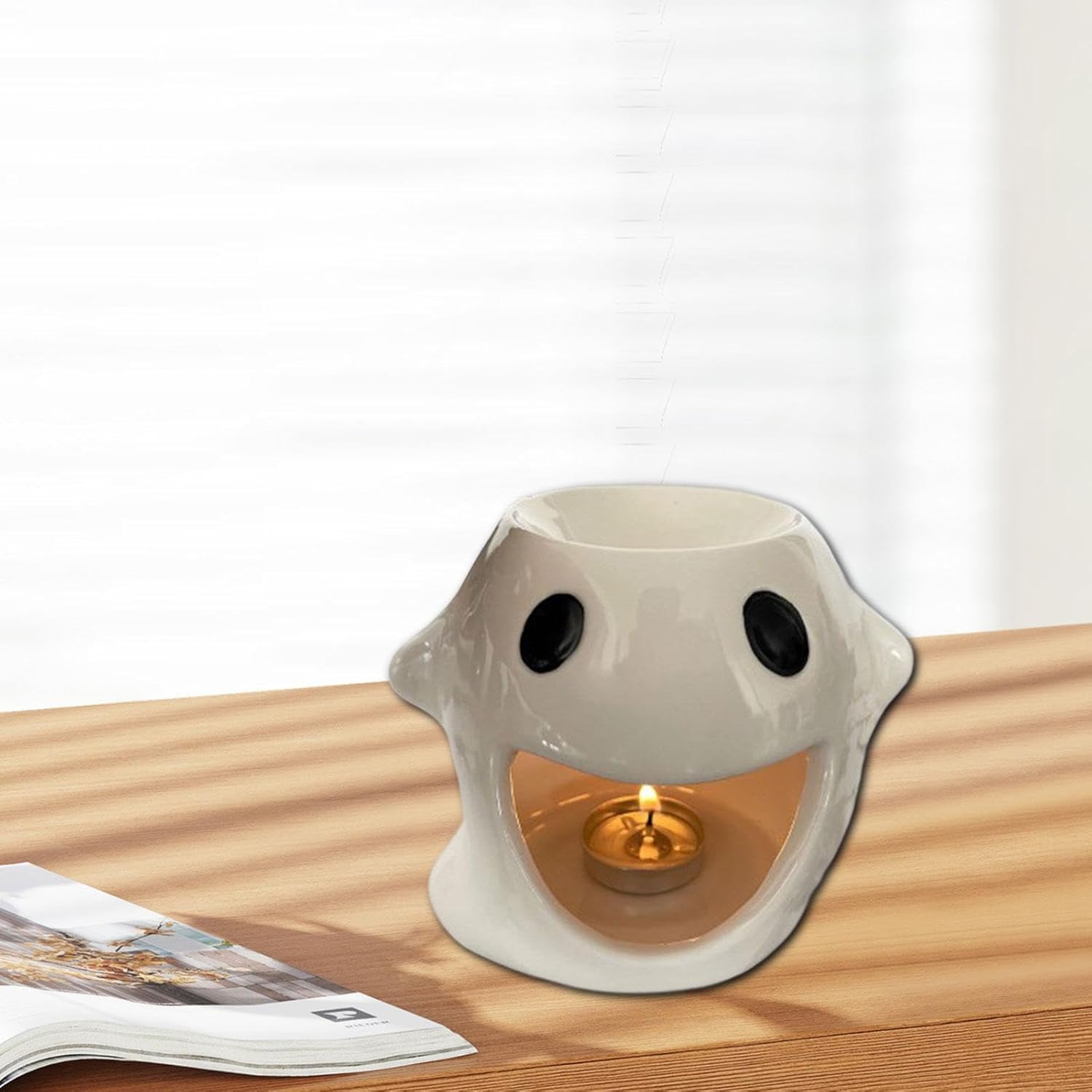 Ceramic Essential Oil Burner with Candle Tray - White
