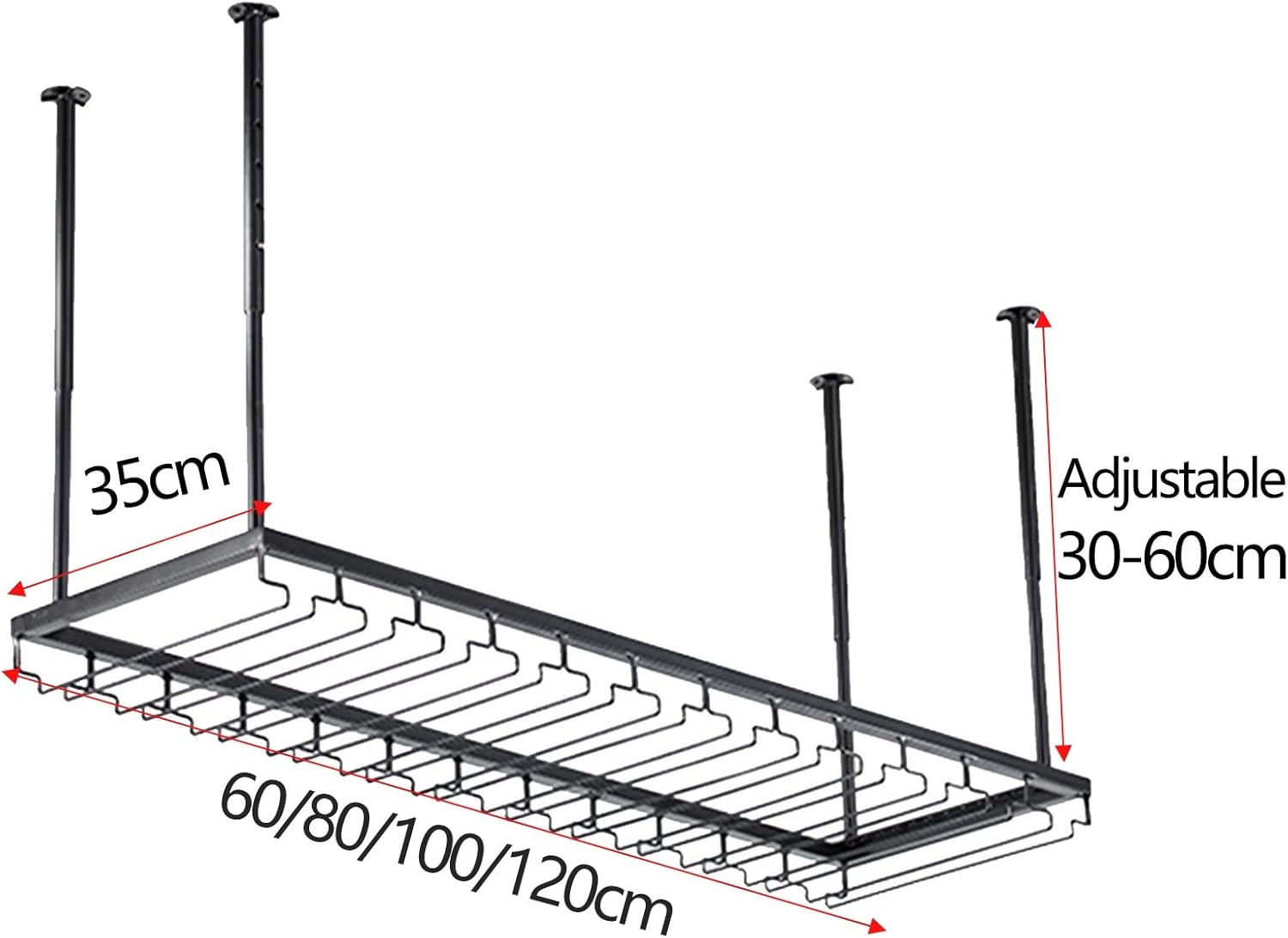 Suuim Iron Hanging Wine Glass Rack Black 60cm