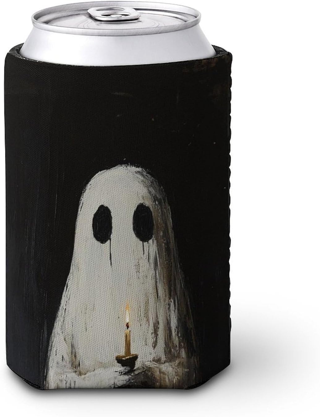 Cute Ghost Candle Beer Can Cooler Sleeve Halloween Insulated Beverage Holder