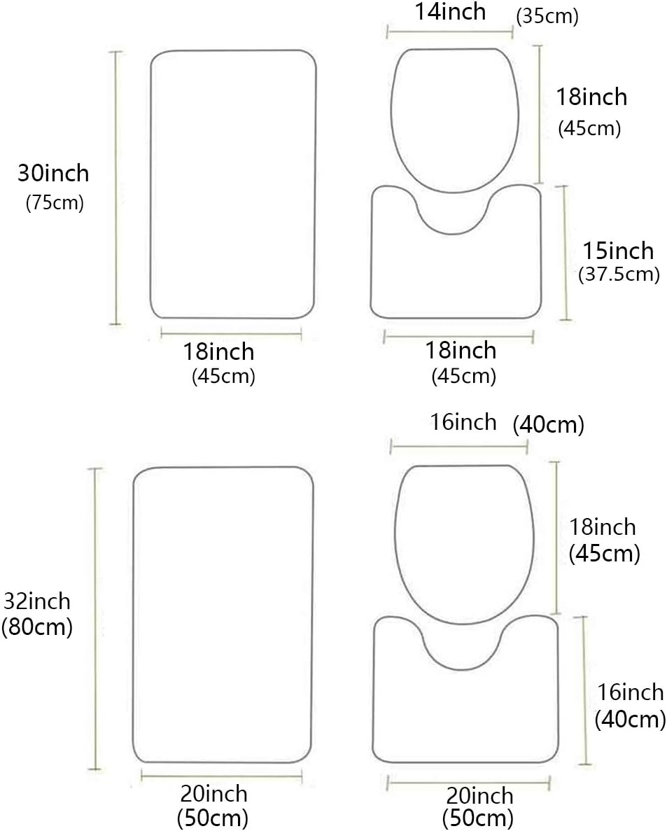 YESOF66 3 Piece Bathroom Rug Set with U Shaped Toilet Cover