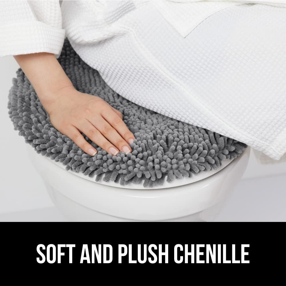 GORILLA GRIP Soft Chenille Toilet Lid Cover Gray