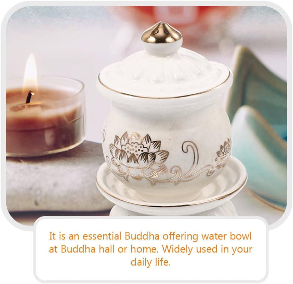 HOMSFOU Ceramic Lotus Water Offering Cups 2pcs