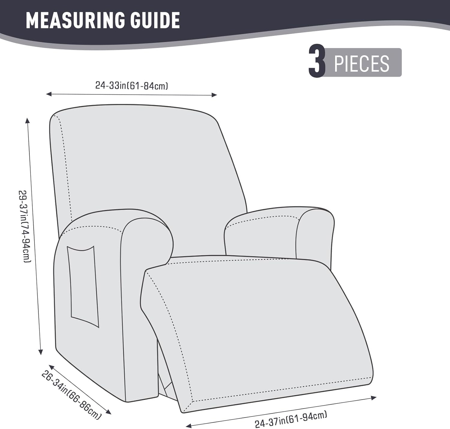 KinCam Recliner Chair Covers Dark Gray 1 Seater