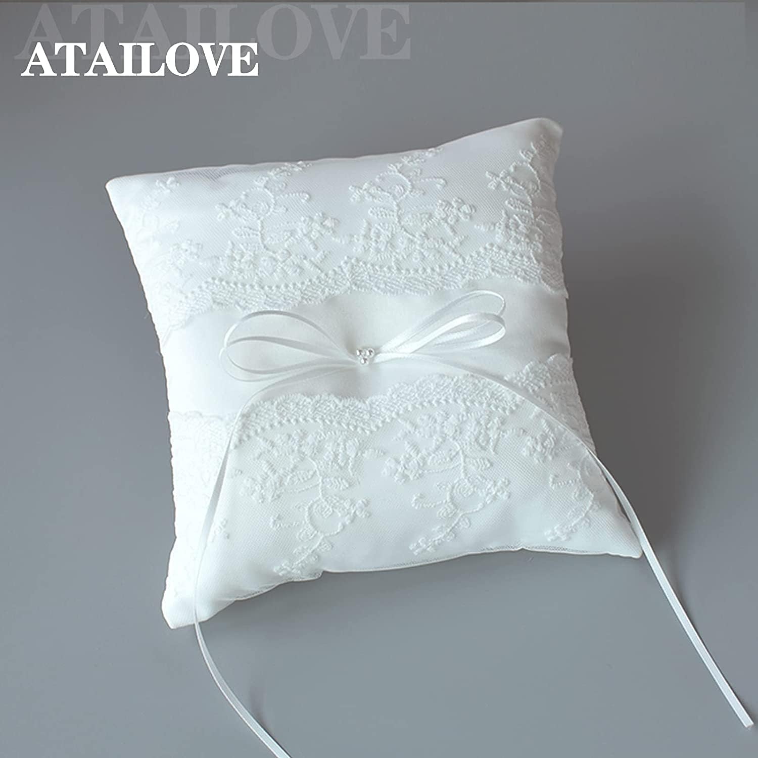 Wedding Ring Pillow with Pearl and Lace Design
