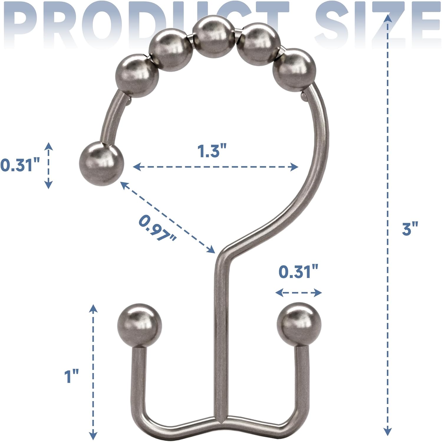 Titanker Shower Curtain Rings Set of 12 with Double Glide Hooks