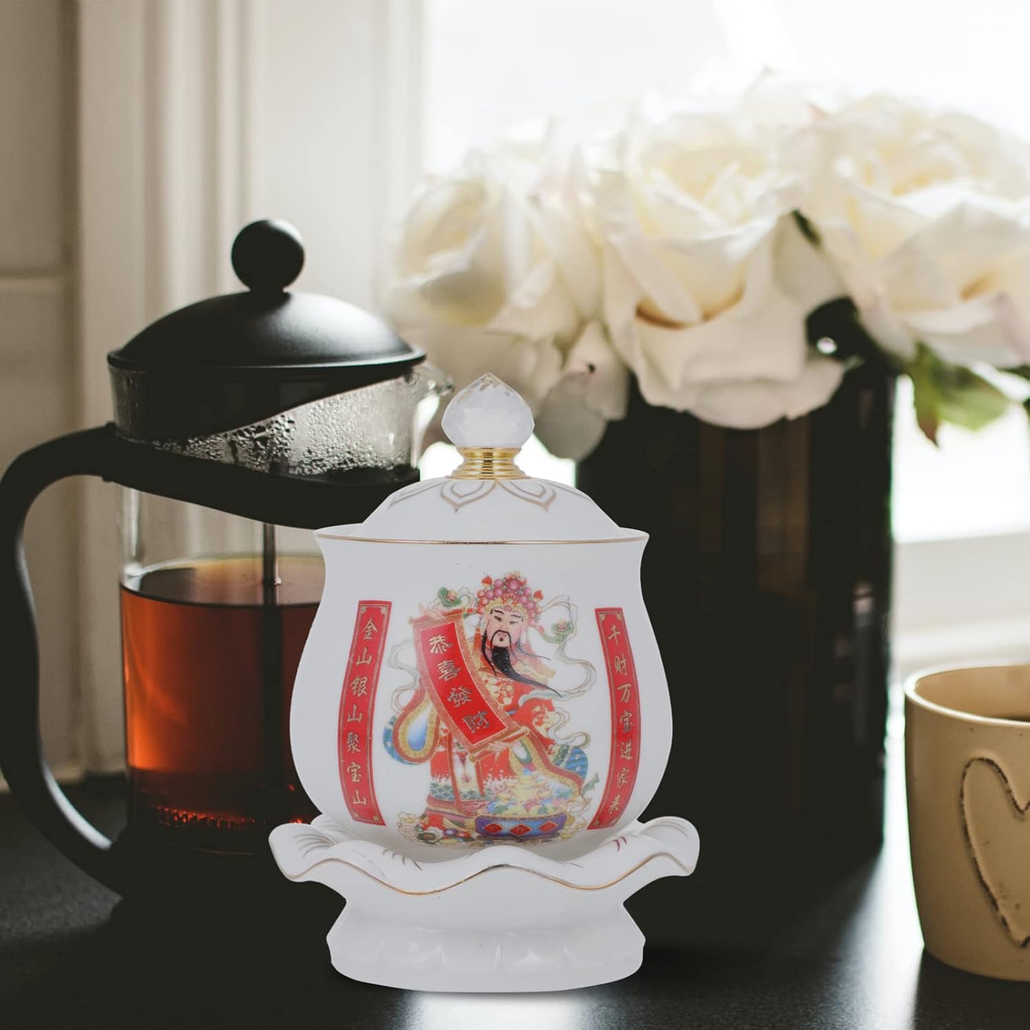 VOSAREA Buddhist Water Offering Cup Ceramic Bowl for Meditation Supplies