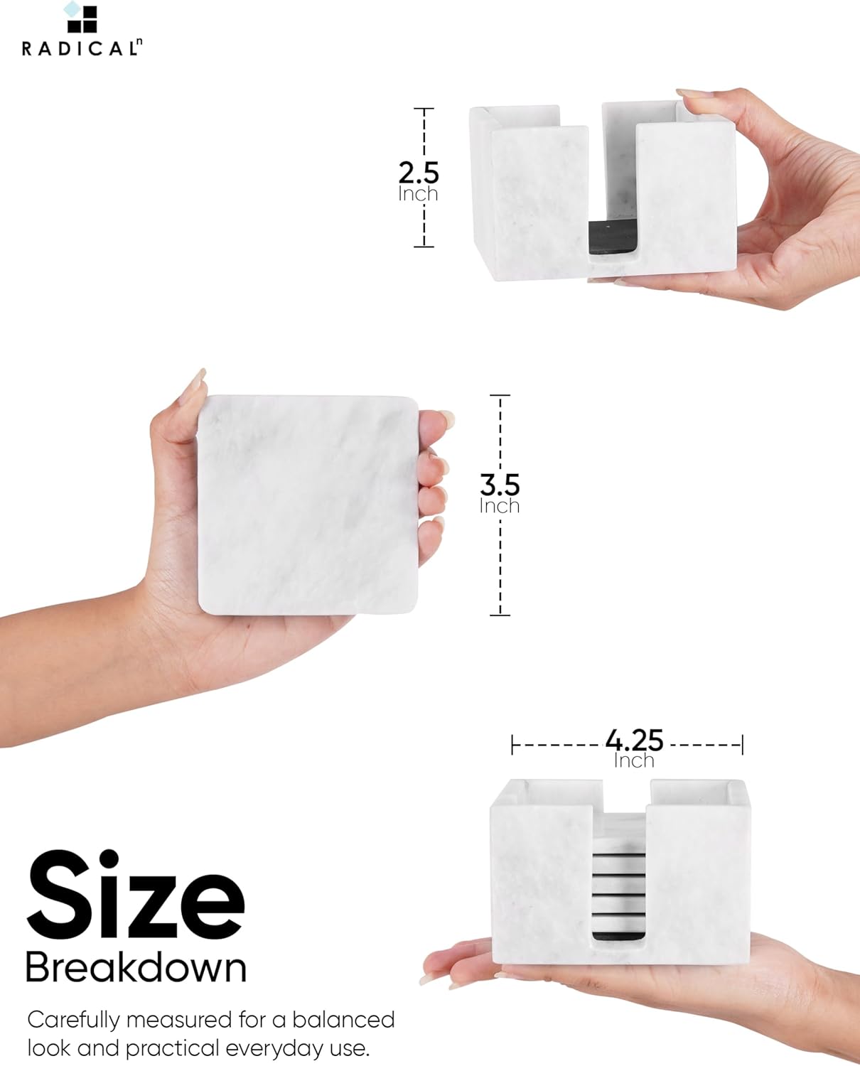 Radicaln Marble Coasters Set of 6 with Holder