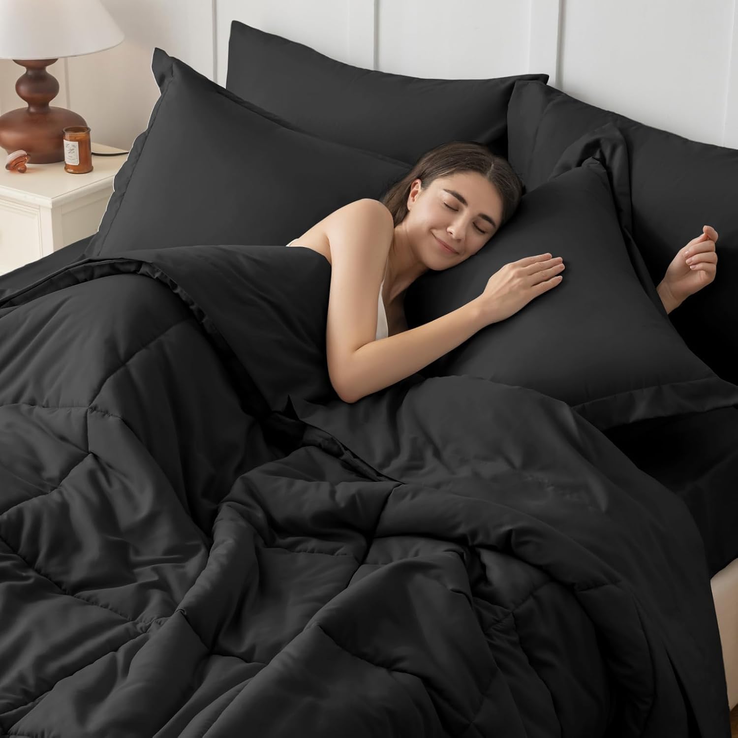 JOLLYVOGUE Queen Comforter Set 7-Piece Black
