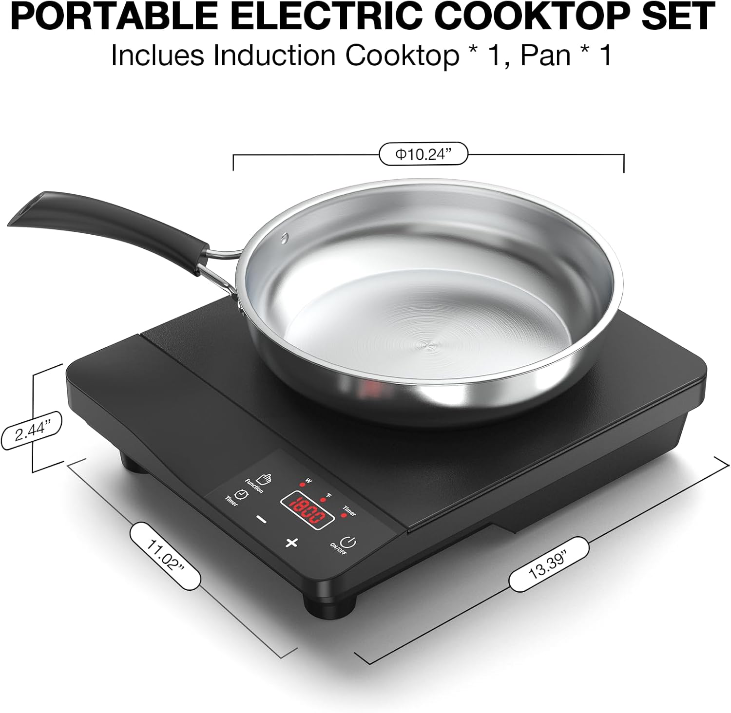 1800W Portable Induction Burner with 10 Fry Pan